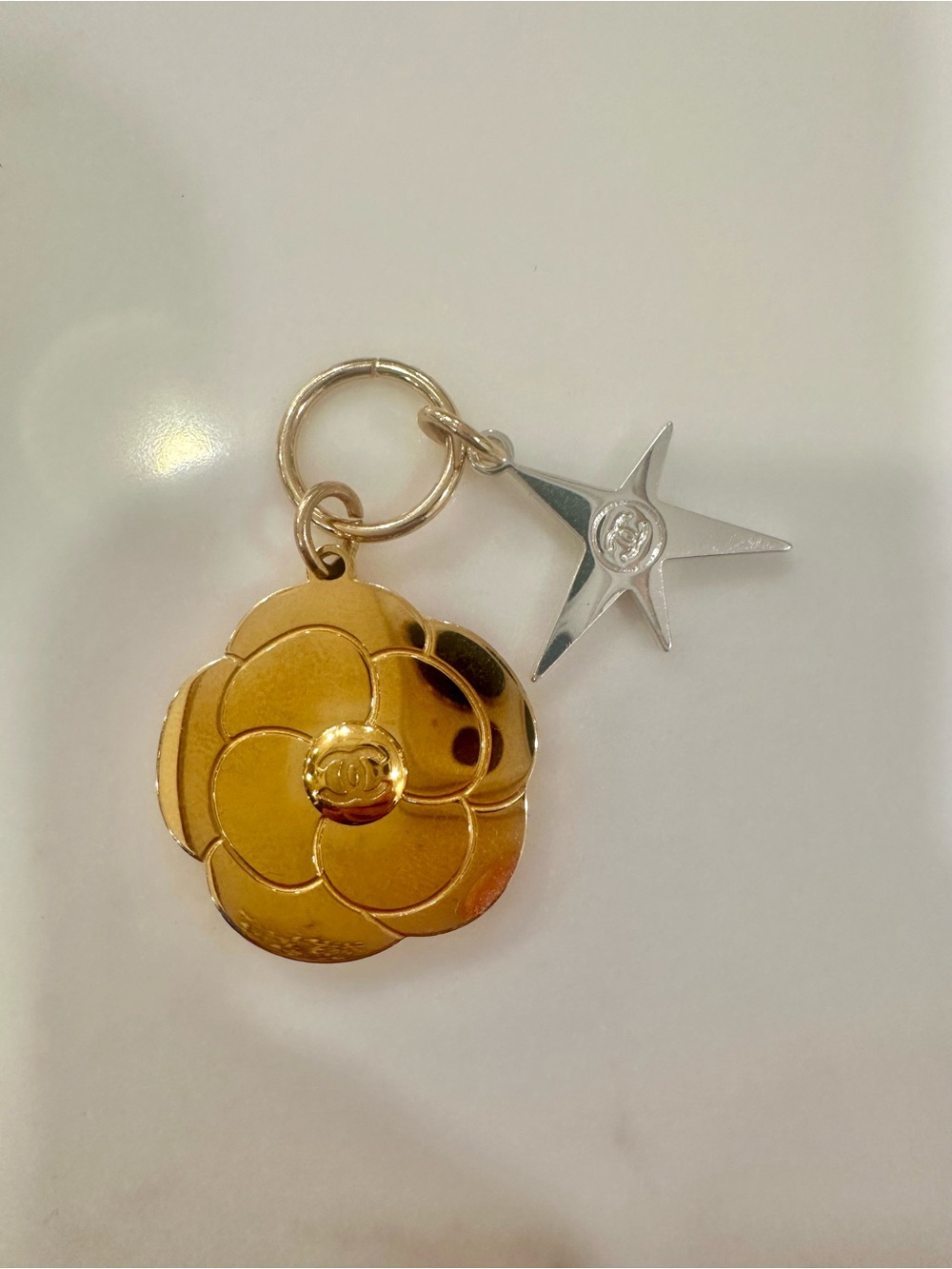 CHANEL Gold Camellia with Silver Star Charm